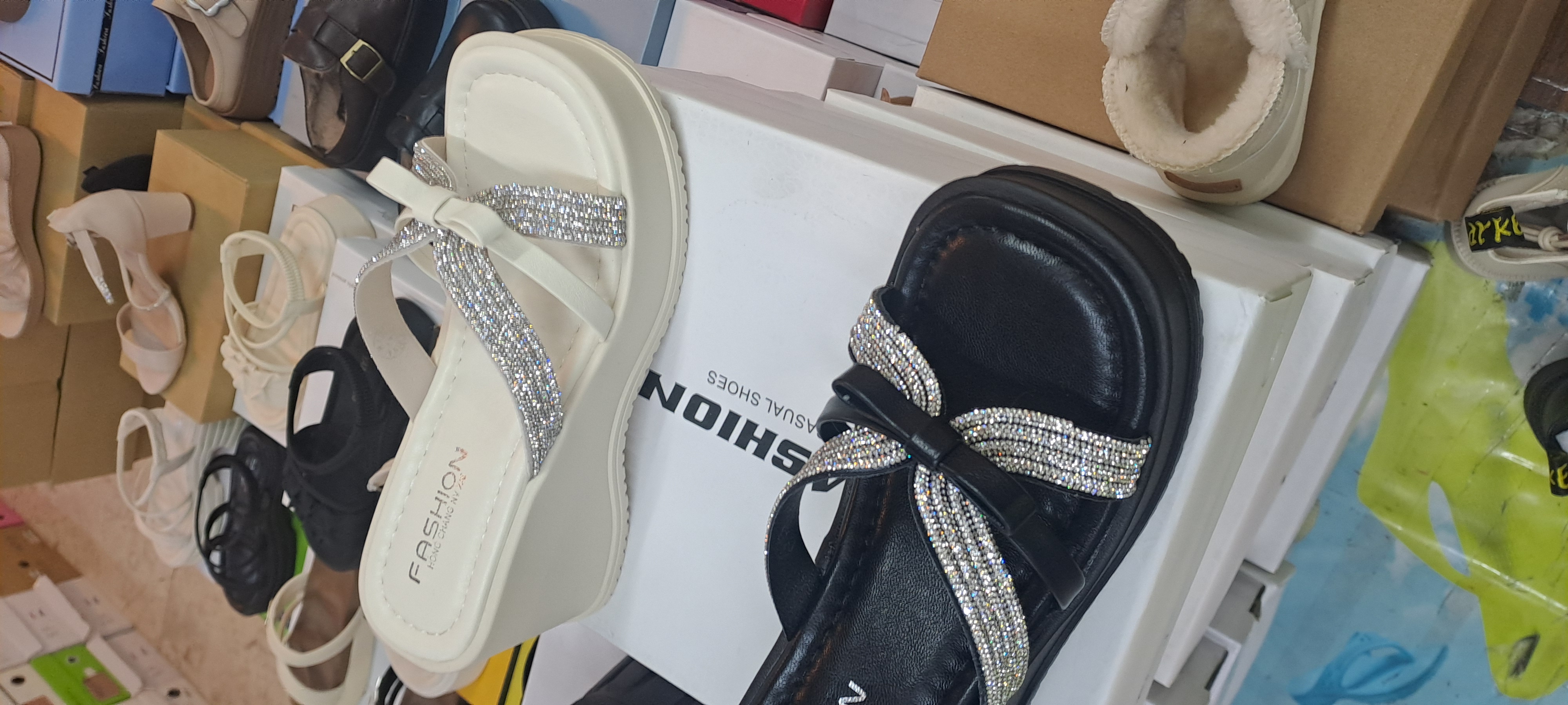 春夏女鞋新款 高約7公分亮晶晶拖鞋 05_F65 7